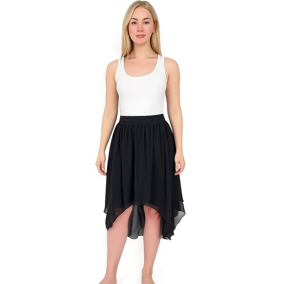 2/$30 Deb Chiffon High Low Skirt Lined Black XXL #A0258 TRB2 - Picture 1 of 7